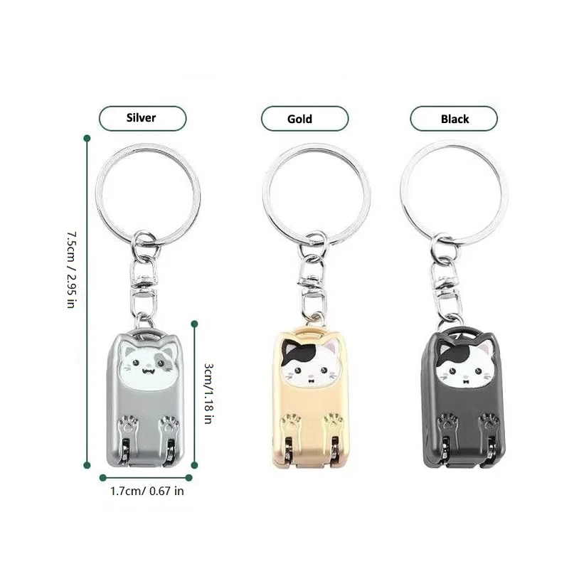 Cute Cat Mini Folding Nail Clippers Portable Keychain Nail Cutter Anti-rust Stainless Steel Manicure Tool for Travel