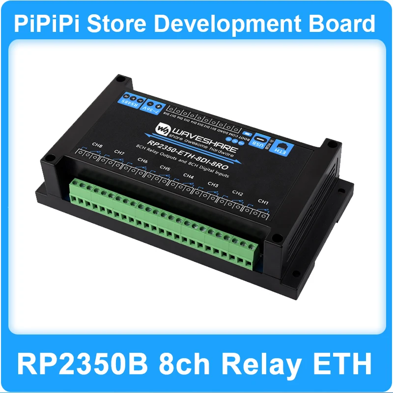 

Industrial 8-Ch RP2350 Relay Module Based On RP2350B Dual-core IOT LAN Supports Digital Input DIO RS485 RJ45 Ethernet POE