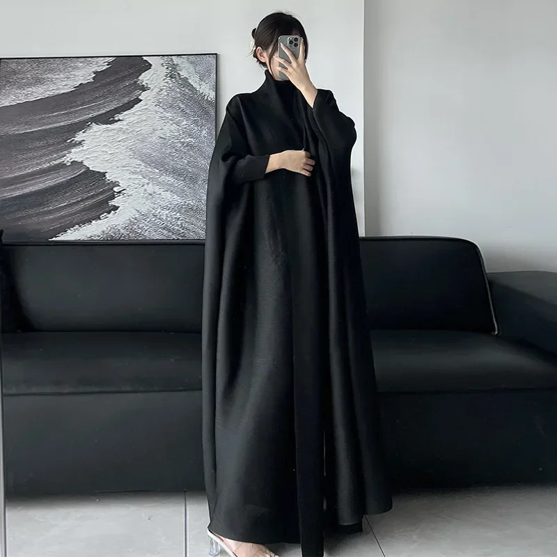 Miyake High-end Middle Eastern Robe Dubai Pleated Coat Women's Versatile Solid Color Light Luxury Coat Bat Sleeve Scarf Robe