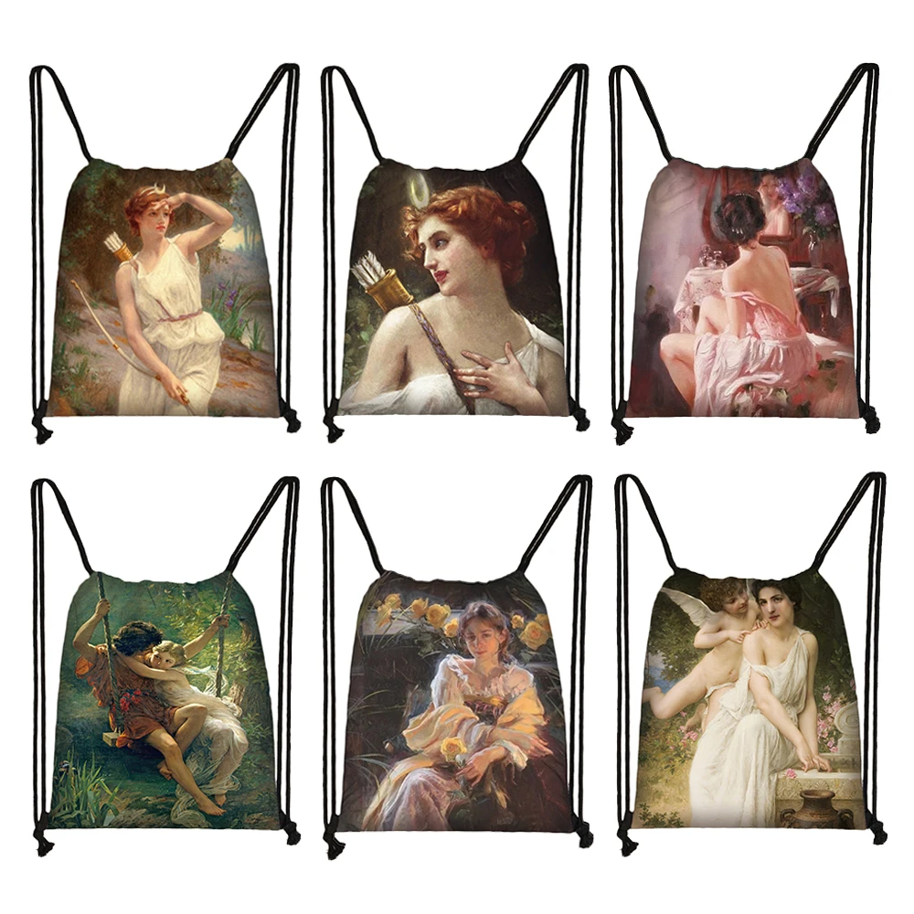 Diana The Huntress Drawstring Bags Religious Goddess Angel Backpack Outdoor Travel Storage Bag Shoes Holder Teenager Book Bags