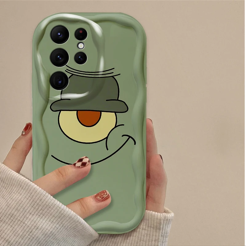 Cartoon S-SpongeBobs 3D Wave Case For Samsung Galaxy S24 Ultra S23 S22 Plus S21 S20 FE A25 A55 A35 A15 A16 A05 A05S A06 TPU Etui