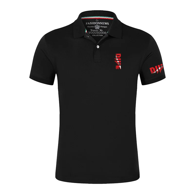 Scuba Diving Diver Down Flag 2025 Men's New Summer Cotton Breathable Polo Shirt Casual Solid Color Slim Fit Fashion Tops