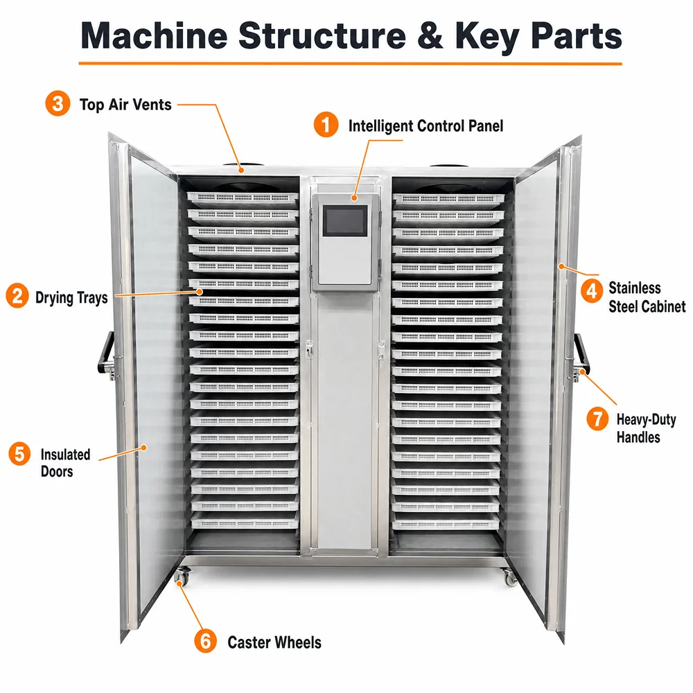 Industrial Food Dehydrator Machine Fruit Vegetable Dryer Commercial Drying Oven Stainless Steel for Processing Factory