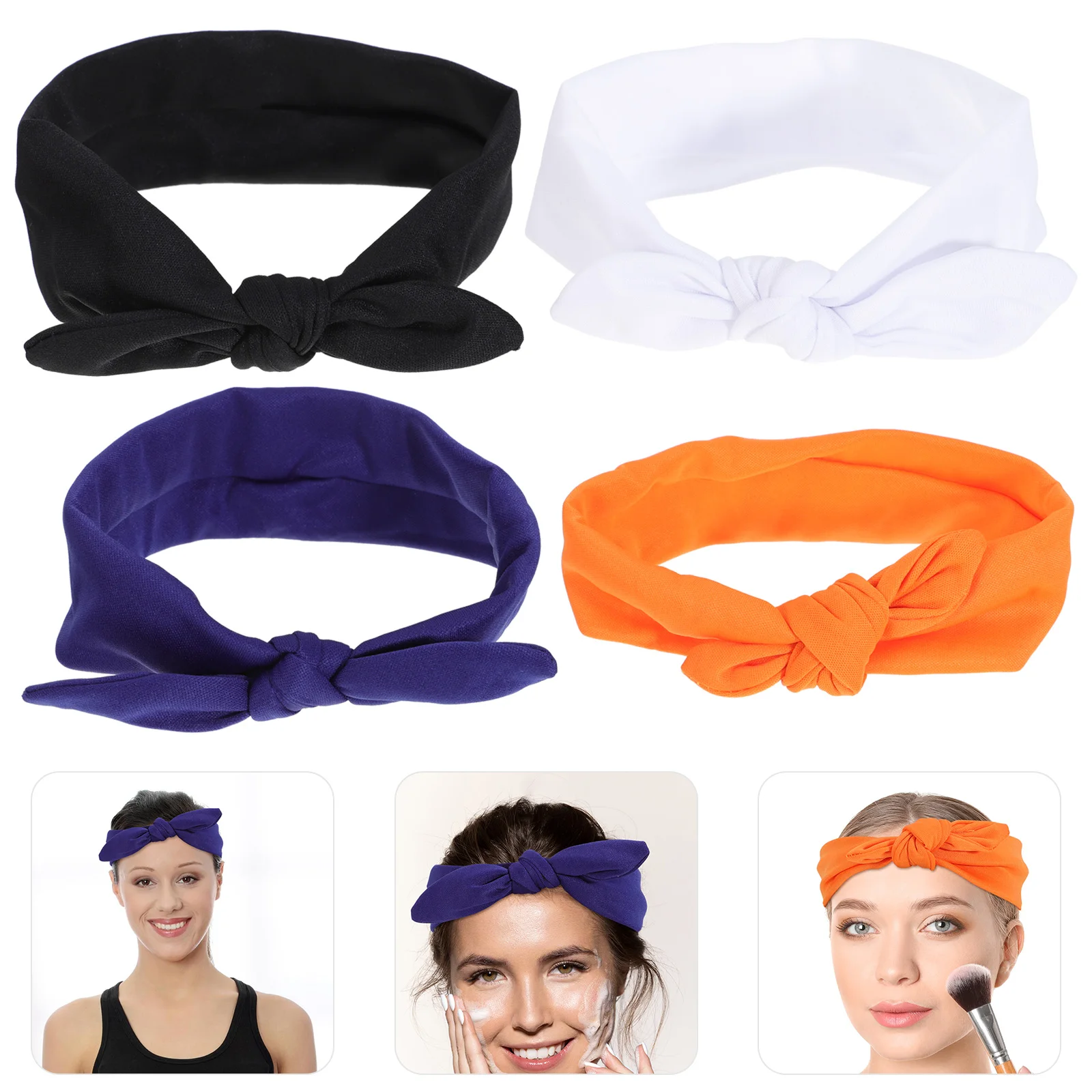

4pcs Elastic Bowknot Headbands Black Hair Strap for Face Washing Spa Facial Makeup Without Shedding Non Irritating