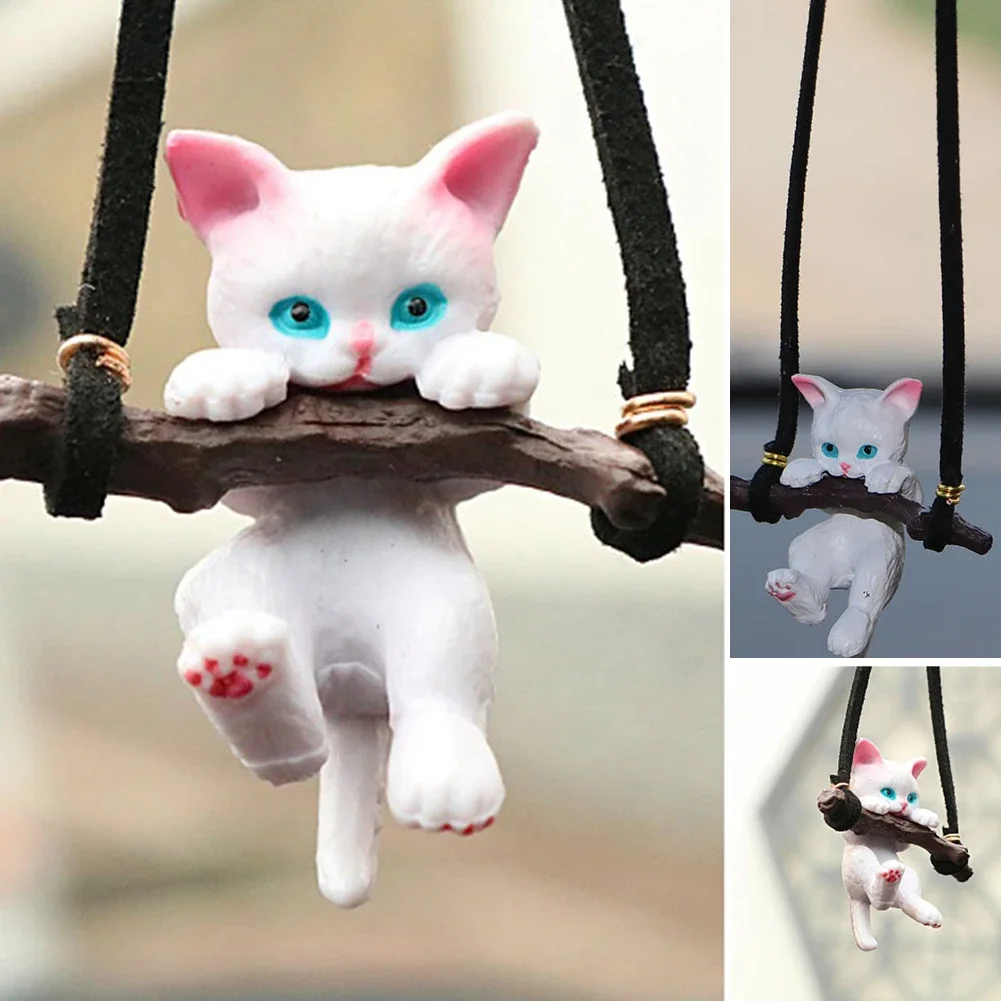 1Pc Car Pendant Creative Cute Branch Cat Rearview Mirror Pendant Car Interior Decoration For Girls Car Interior Accessories