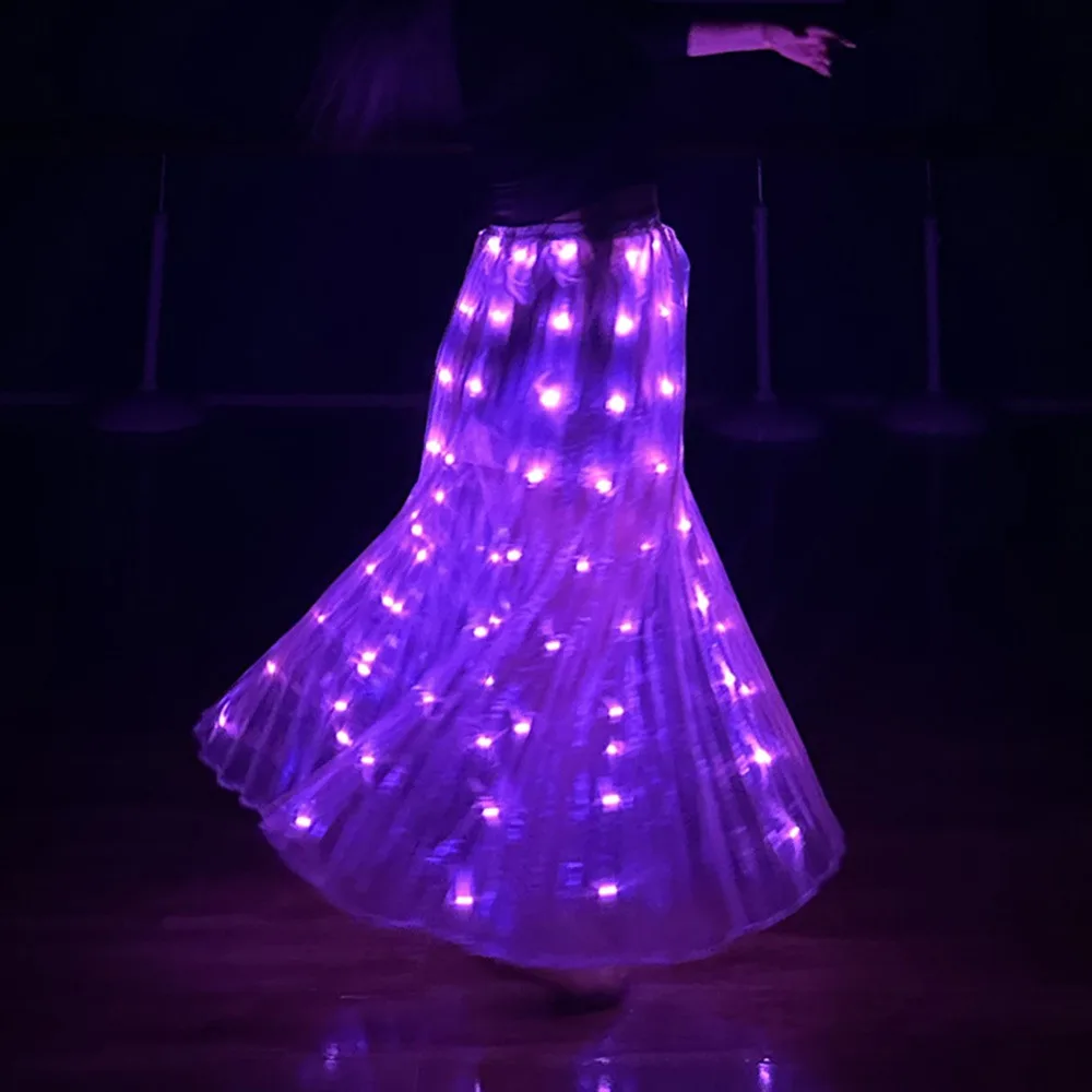 光沢のある発光LEDスカート ホワイト フェスティバル ベリーダンススカート パーティー 蛍光ショー ライトアップスカート 大人用
