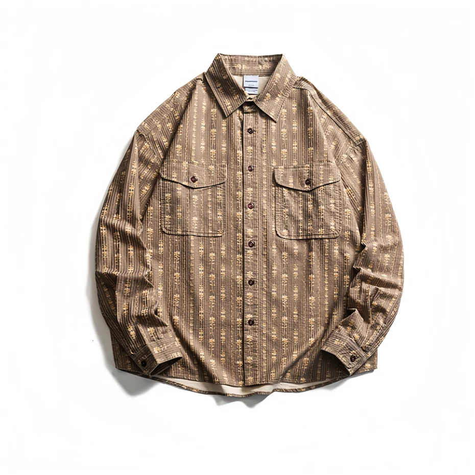 

Vintage Floral Striped Shirts Mens Streetwear Harajuku Long Sleeve Shirt Men Oversized Loose Casual Corduroy Cargo Blouse Coats