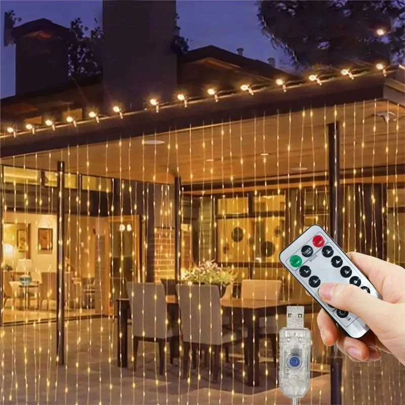 6M/3M LED Curtain Fairy Lights, 8 trybów oświetlenia, dekoracja zewnętrzna/wewnętrzna na świąteczne przyjęcie weselne, ogród, salon, sypialnia