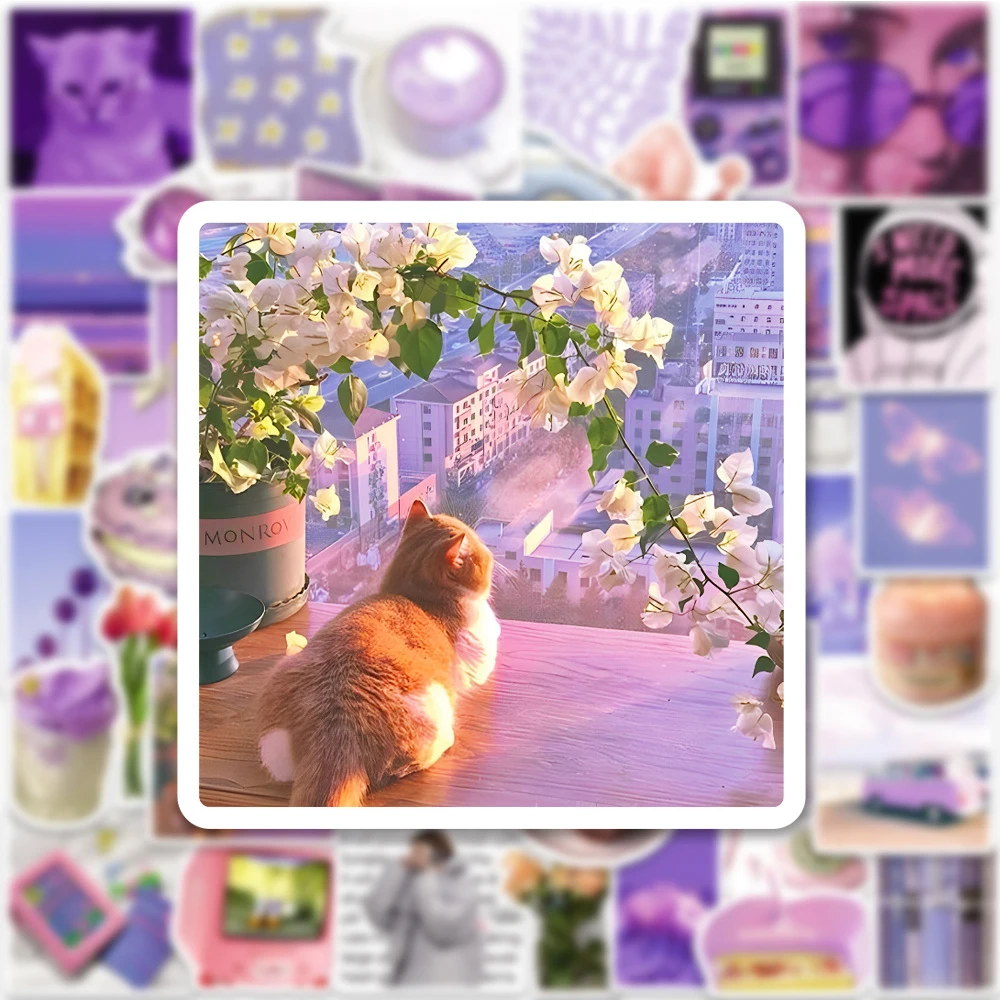 10/30/50pcs Purple Sky Flower Cute Decoration Stickers for Laptop Diary Suitcase Window DIY Aesthetics Cartoon Sticker Decal Toy