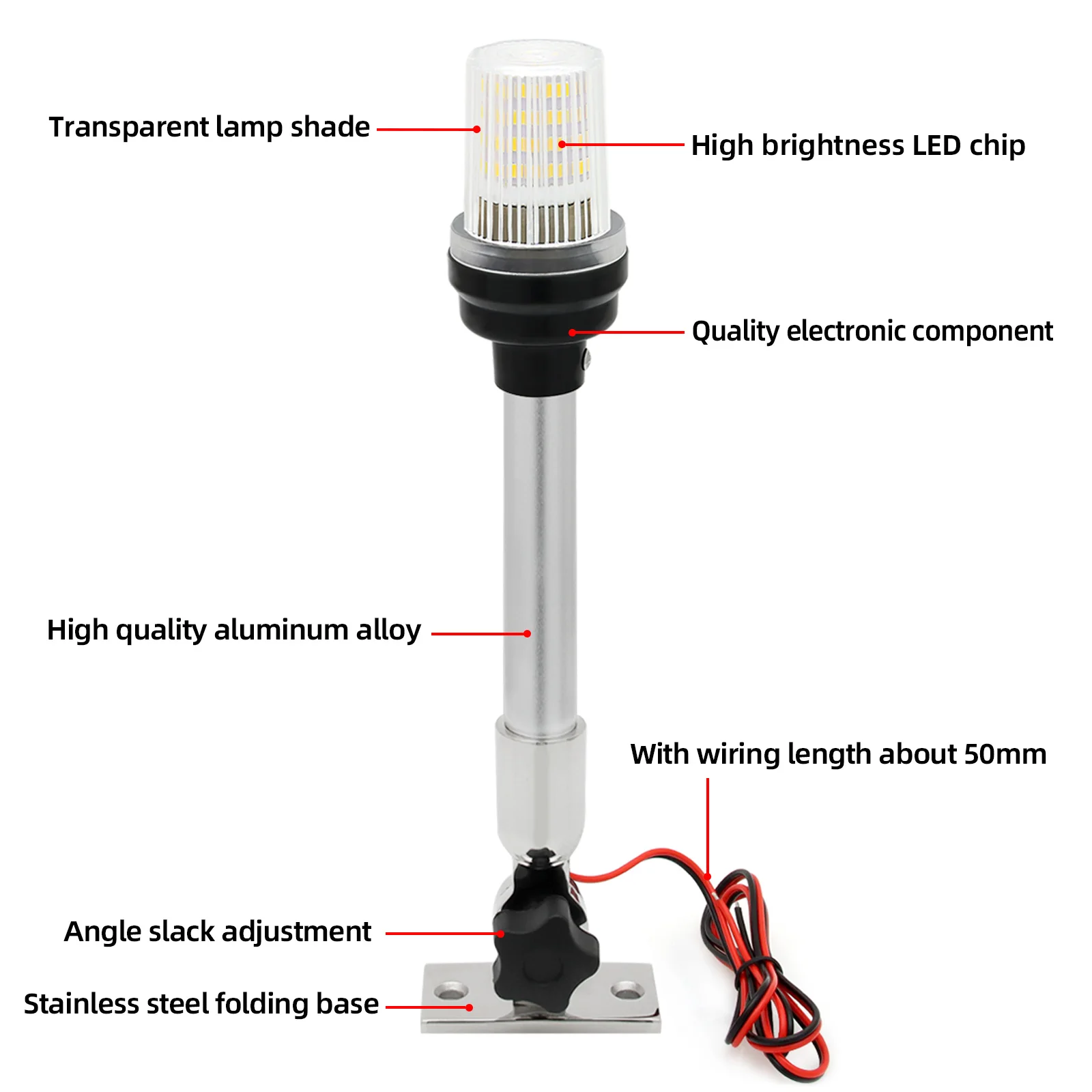 HD 12Inch Fold Down Boat LED Navigation Light for Yacht Marine Navigation Anchor Light 12V Sailing Signal Light 360 Degree Round