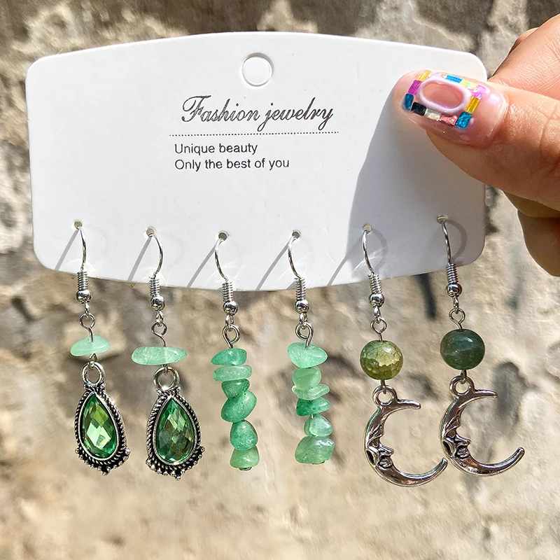 3 Paar/Set Modische Türkisfarbene Wassertropfen-Ohrringe für Damen, Legierung, Mond-Hängeohrringe, Mädchen, Party, Festival, Schmuck, Geschenke – Detail 4