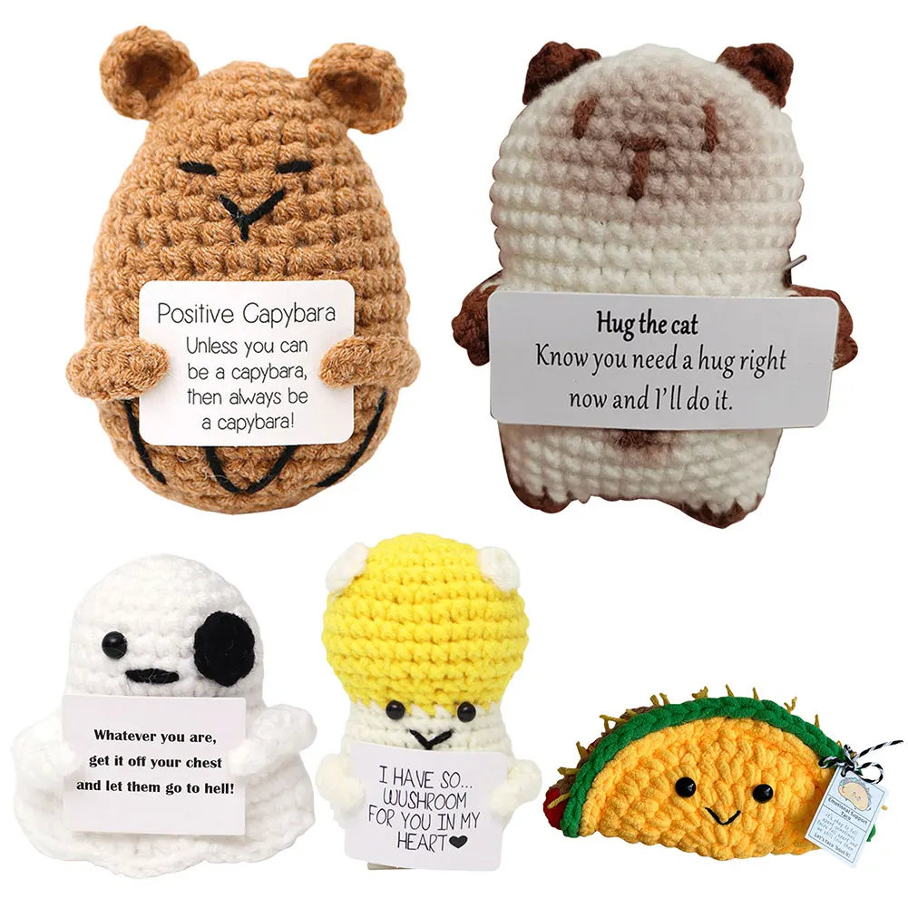 Support Émotionnel au Crochet avec Carte d'Affirmation Positive, Cadeau en Peluche, Poupées Ogo Créatives, Cadeaux pour Femmes et Hommes