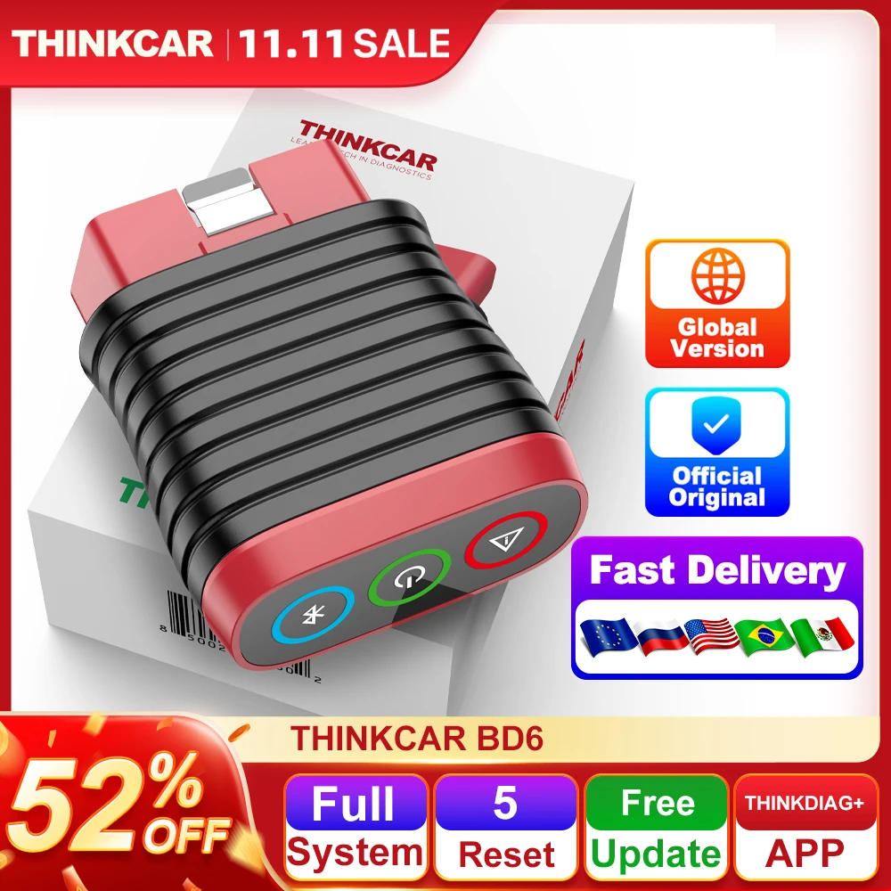 THINKCAR BD6 Bluetooth Auto OBD2 Scanner Full System 5 RESET ETS OIL Lifetime Free Update Car Diagnostic Tool Use THINKDIAG APP 