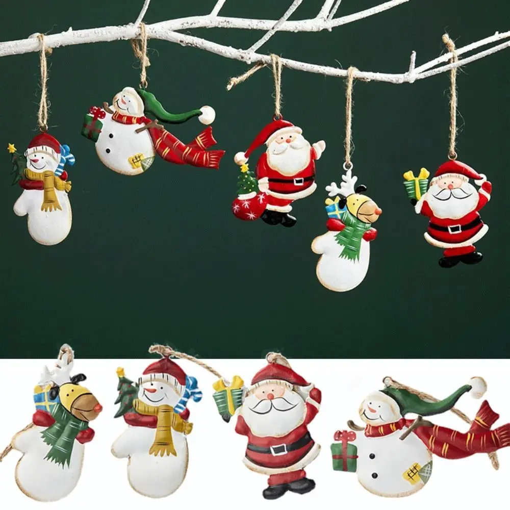 Metal Art Drop Pendants Festival Favors Cartoon Santa Claus Christmas Hanging Decoration Xmas Tree Ornaments Snowman Reindeer