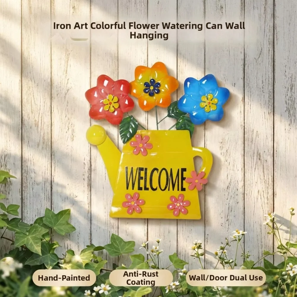 Sturdy Cold Rolled Steel Watering Can Wall Hanging with Vibrant Color Finish for Long Lasting Garden Decor 34x31.2cm