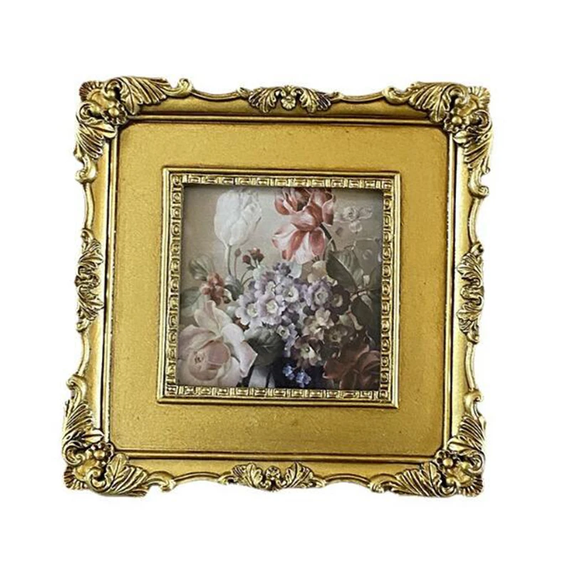 European Style Retro Carving Relief Floral Pattern Resein Photo Frame Square Shape Picture Frame Photo Holder Display Home Decor