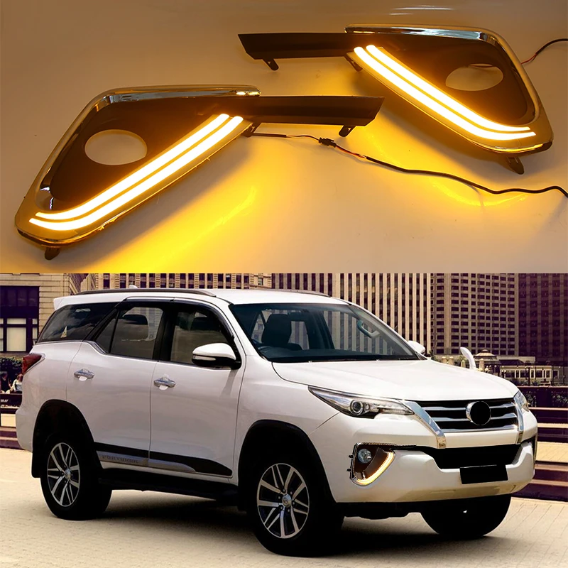 

LED DRL Car Daytime Running Light Front Fog Lamps with Turn Signal Accessories For Toyota Fortuner 2015 2016 2017 2018 2019 2020