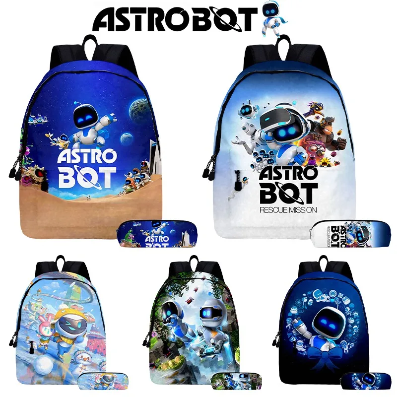 2pcs Set Astro Bot Cartoon Backpack Anime Astrobot Student School Bag Pencil Storage Bag Boys Girls School Supplies Mochila Gift