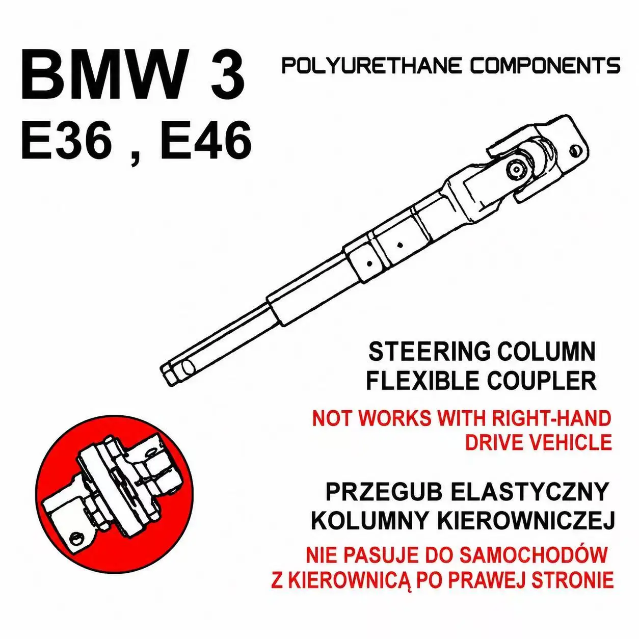 PU-Lenkstangen-Flexkupplung für BMW E36 / E46 / M3 32301094703, 32311092949, 32306752957 – Detail 2