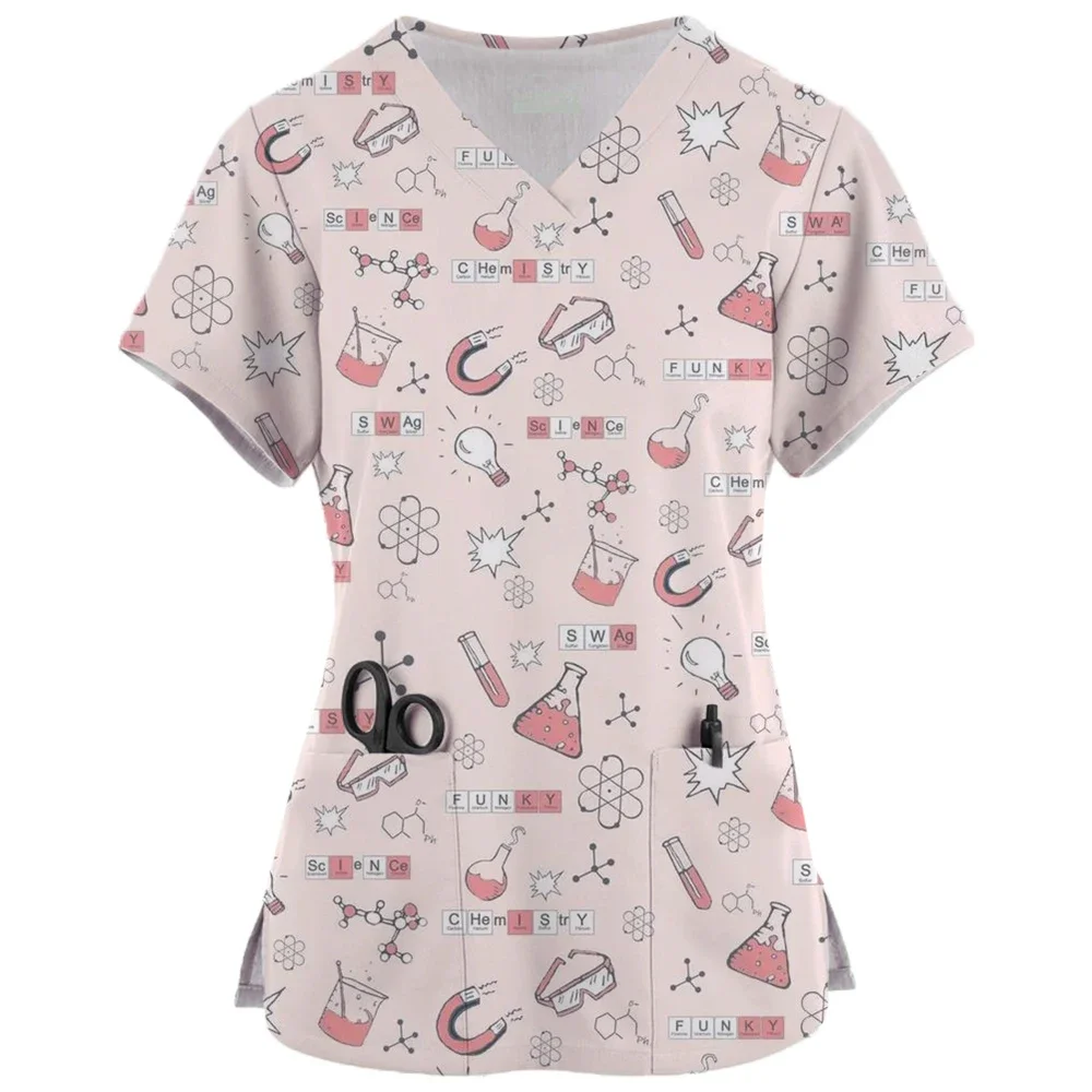 

Toothbrush printing Y2k Top for Women Nurse Uniform Cute Clothes Pocket T-shirt Female Short Sleeve Tshirt Fashion Nurse Uniform