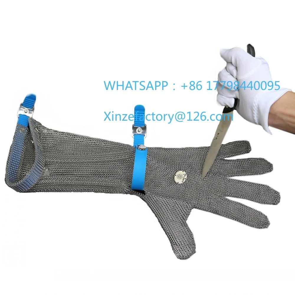 تخصيص 316L شبكة معدنية سلسلة مكافحة قطع قفازات أمان البناء الصناعية مع الكفة الطويلة 19 سنتيمتر الفولاذ المقاوم للصدأ
