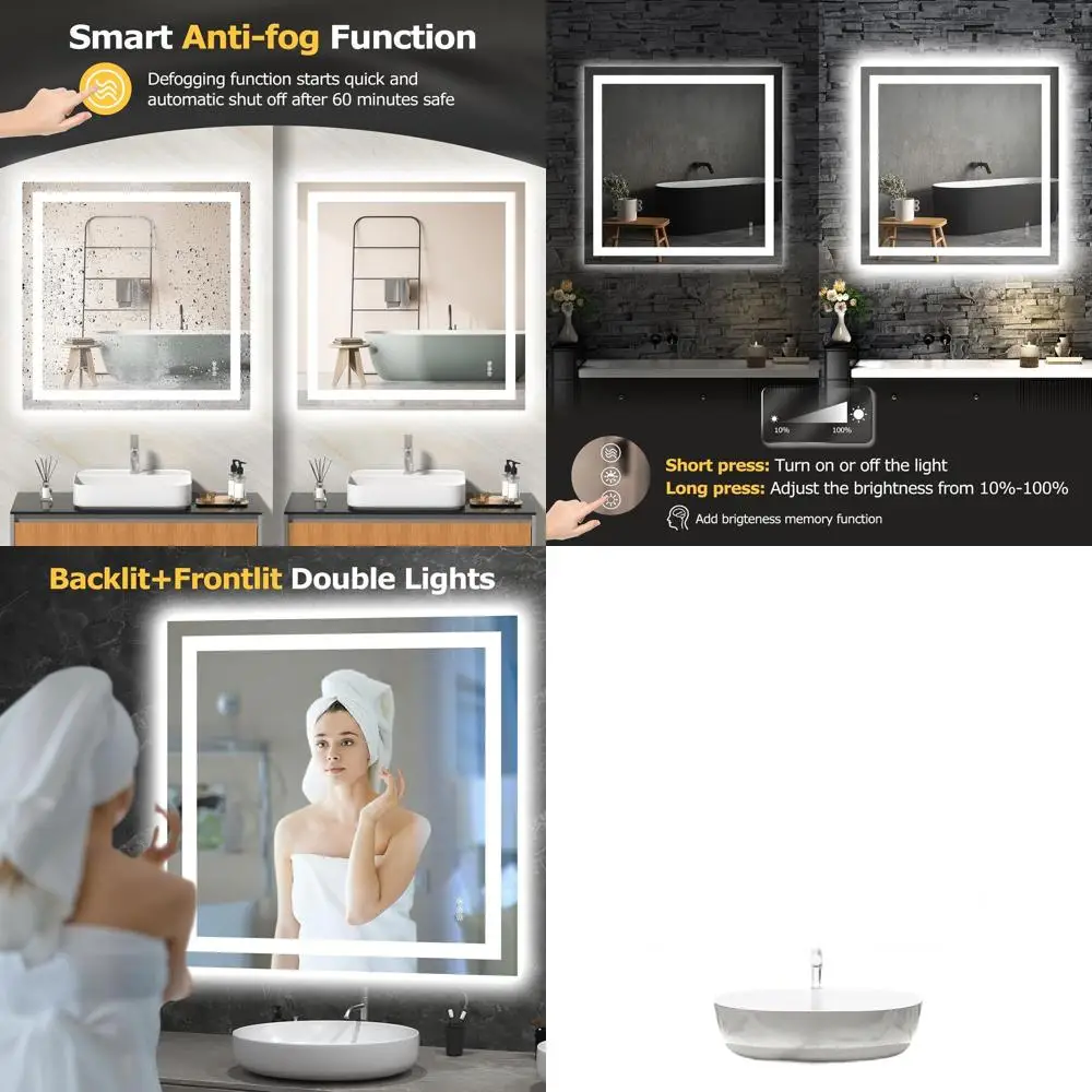 

Зеркало для ванной с 36 светодиодами, подсветкой и функцией антизапотевания, с регулировкой яркости, с задней и передней подсветкой, умное зеркало с функцией памяти, ударопрочное, Te