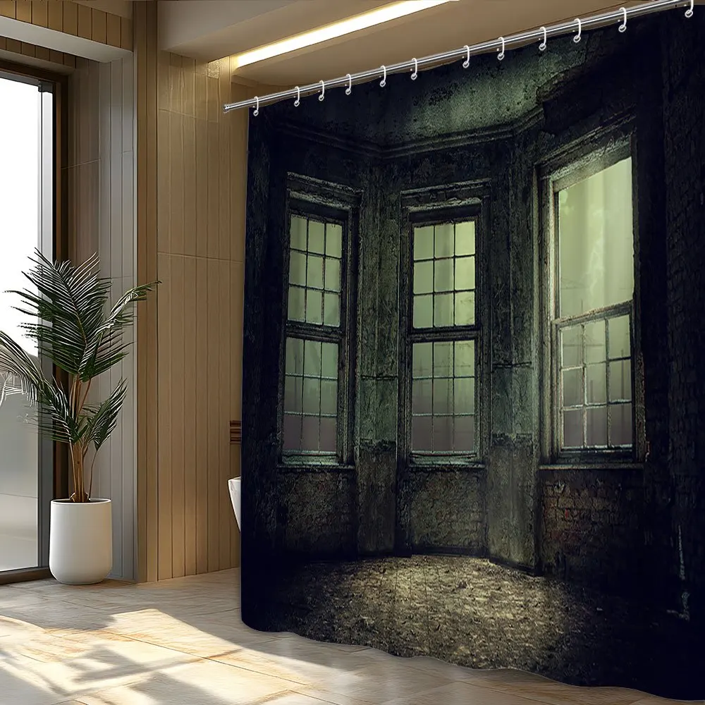 Luxury Gothic Window Shower Curtain Polyester Liner Dark Vintage Industrial Bathroom Decor Steampunk Style Curtain - view 2