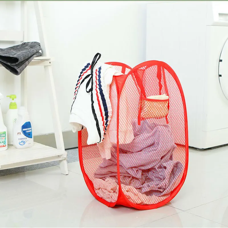 سلة غسيل شبكية قابلة للطي ملابس محمولة تعيق لسهولة الغسيل وتخزين الملابس القذرة الجوارب اللعب أشتات #3