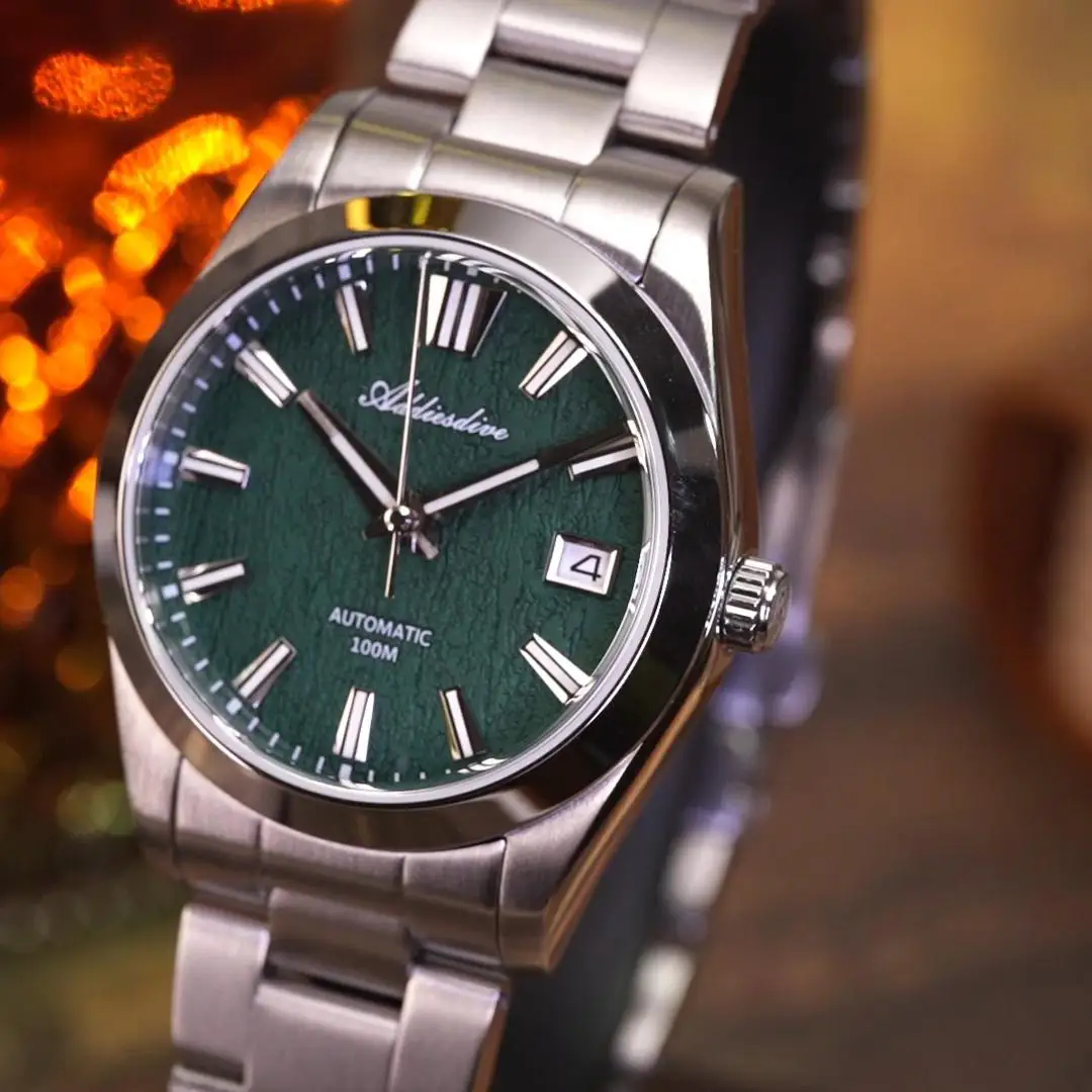 ADDIESDIVE AD2075 mecánico automático de lujo para hombres esfera con textura verde cristal de zafiro BGW9 reloj de buceo luminoso reloj hombre