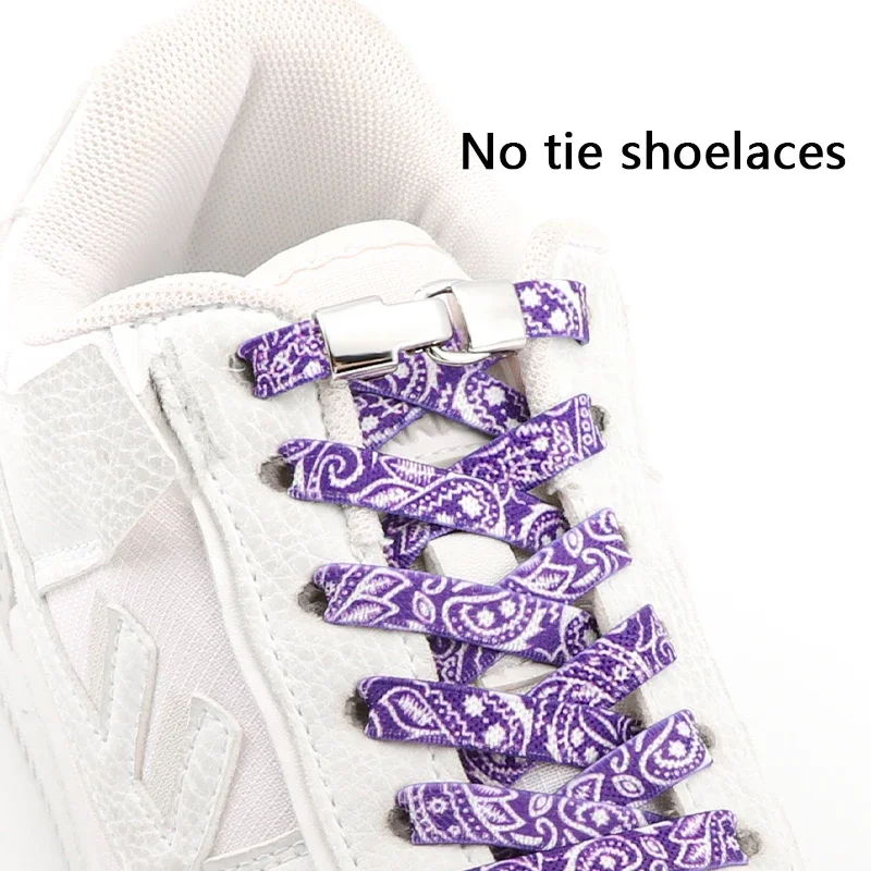 Elastic Shoelaces Without Ties Buckle Metal Lock Flat Shoe Laces Casual Shoes for Men and Women Lazy Cashew Flower Shoelace