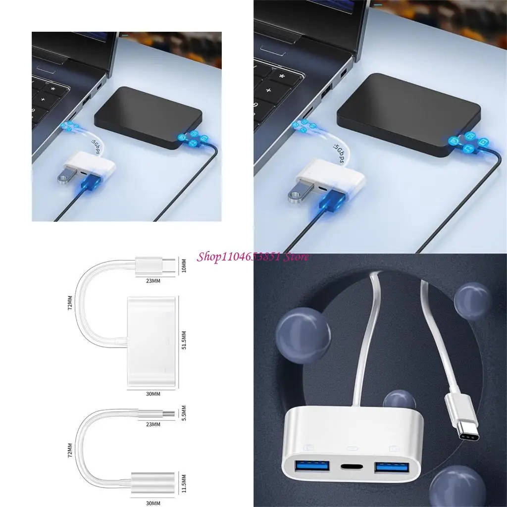Mini USB  TypeC Hubs 3 in 1 Multi port USB 3.0  TypeC Docking Station Fast Speed Adapters for Laptops