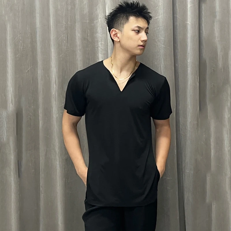 

Новинка 2024 года, одежда для латинских танцев для мужчин, рубашки с v-образным вырезом, платье для чача-румбы, танго, мужская одежда для взрослых, одежда для латинских выступлений DQS17171