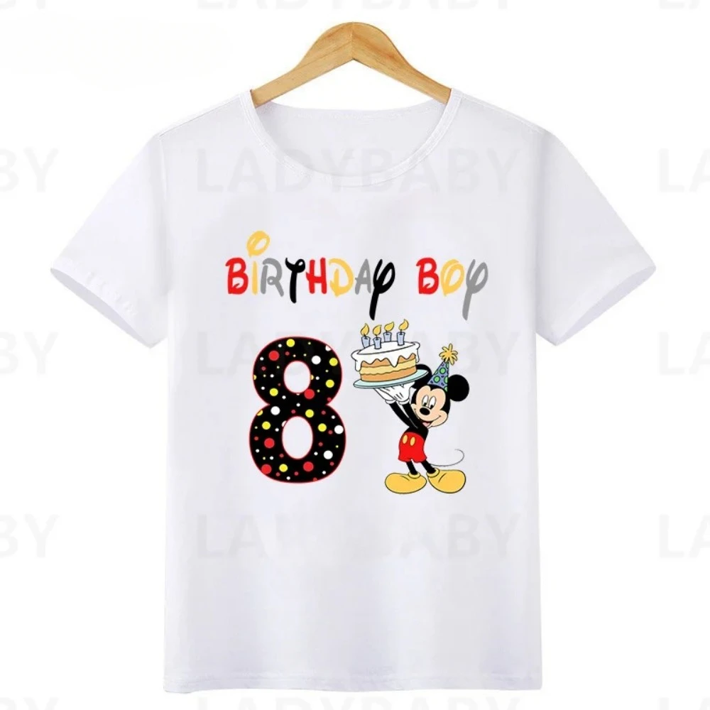 Disney Mickey Mouse Graphic Birthday Boy T Shirt Kids Clothes 1 2 3 4 5 6 7 8 9 10 Years Baby Boys Party T-Shirts Customize Tops