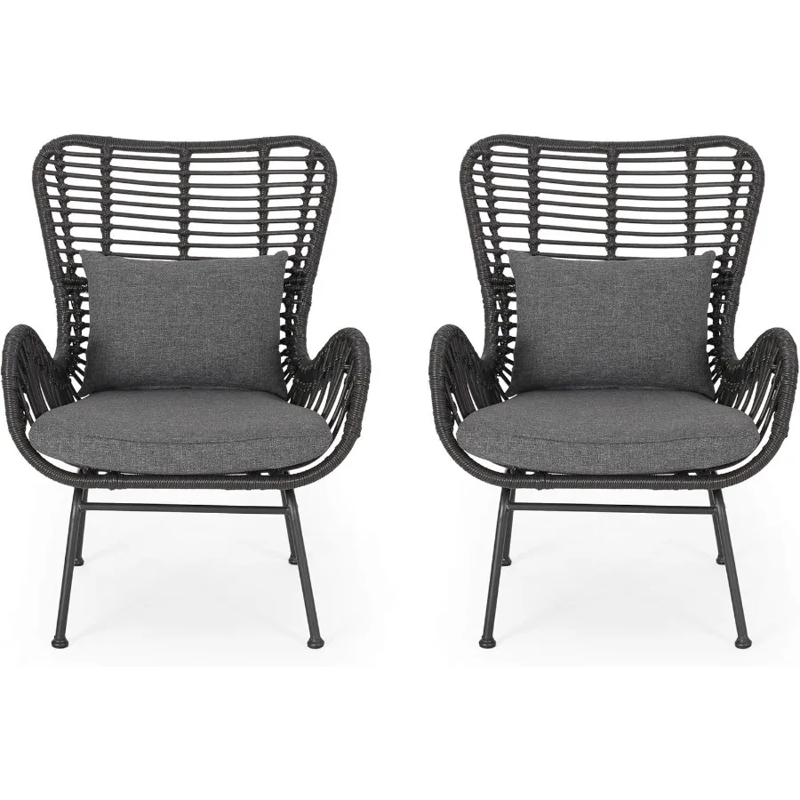 

Outdoor Wicker Club Chairs with Cushions Set of 2 Gray and Dark Gray