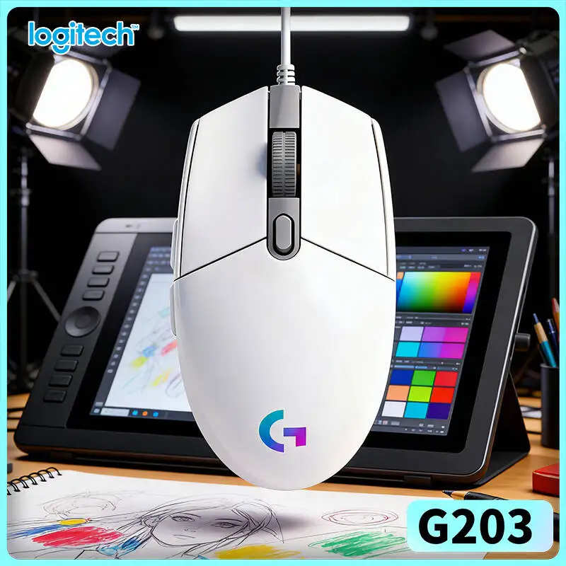 

Игровая мышь Logitech G203, 200-8000 DPI, регулируемая, LIGHTSYNC RGB, 6 кнопок, механическая регулировка натяжения, 85 г, плавное управление на Windows