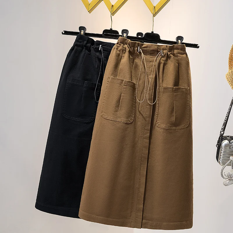 

Весенне-осенняя женская джинсовая юбка больших размеров, эластичная, стройнящая, универсальная, модная, миди-юбка в художественном стиле для повседневной носки