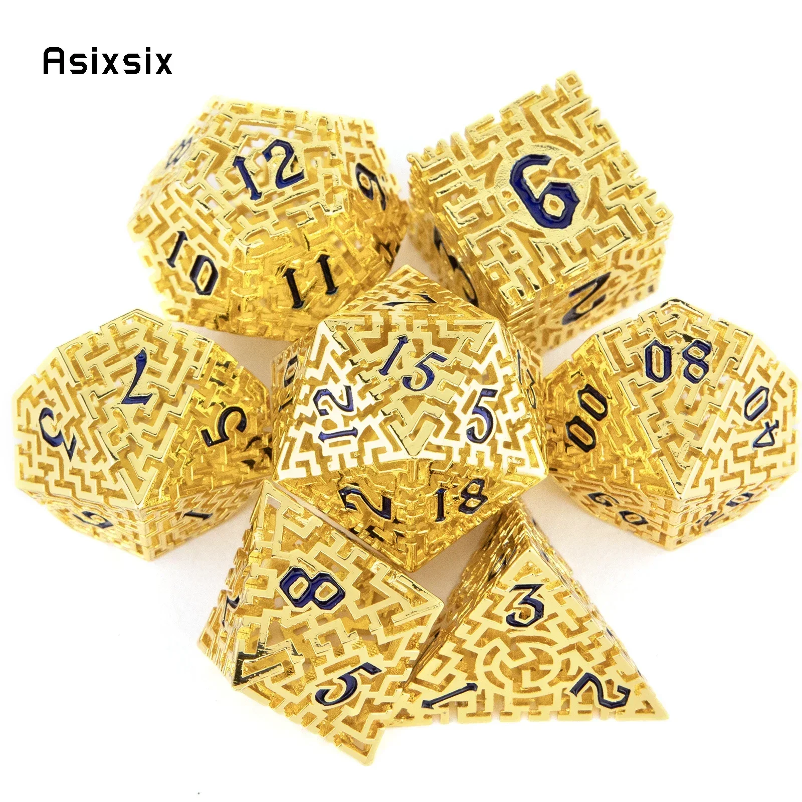 

7 Pcs Golden Black Metal Dice Maze Hollow Perfect For Card Games Board Games For Critical Role, Rpgs, D&D