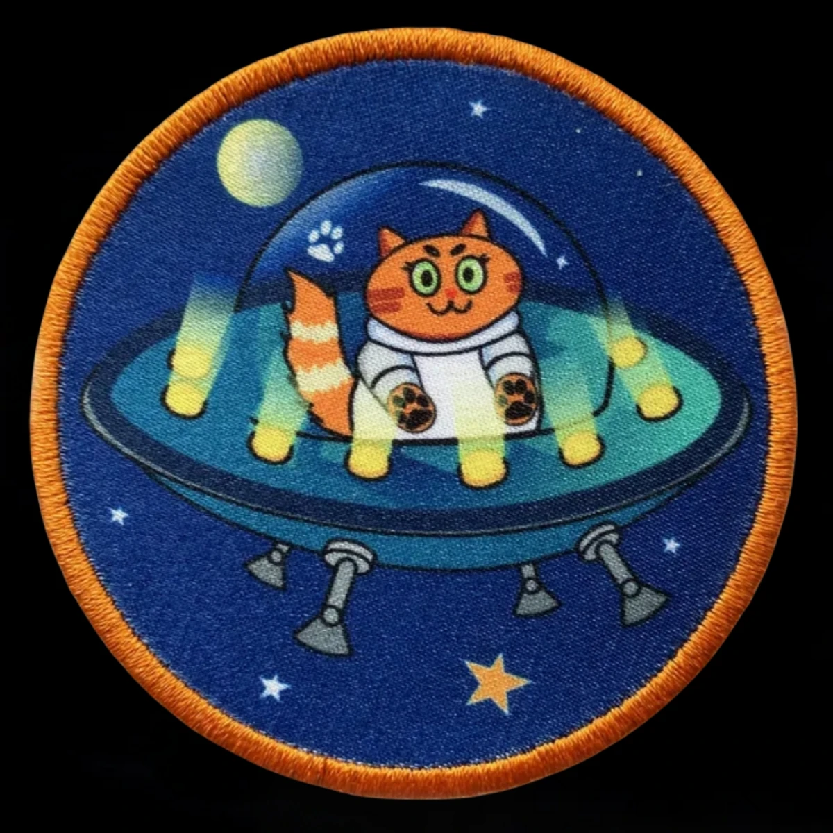 Siberian Vojvodina Cat Astronaut on UFO Chevron Morale Badge Patch Tactical Backpack Armband Military Patches Printed Sticker