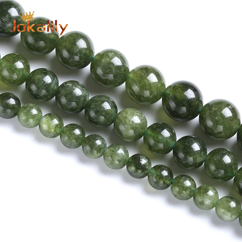 Natural Canada Jades Beads for Jewelry Making Dark Green Stone Round Loose Beads Fit DIY Bracelet Necklace Handmade 15\