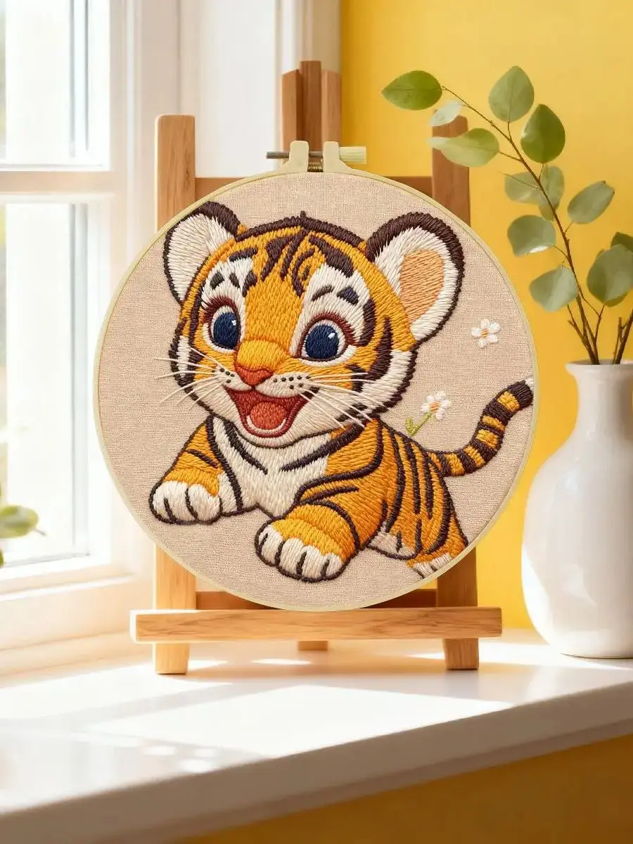1 Stück 20X20CM/15X15CM 7,87/6,3 Zoll Tier - Tiger Stickerei Starter-Kit DIY-Kit DIY-Stickerei-Set Handarbeiten Heimdekoration – Detail 6
