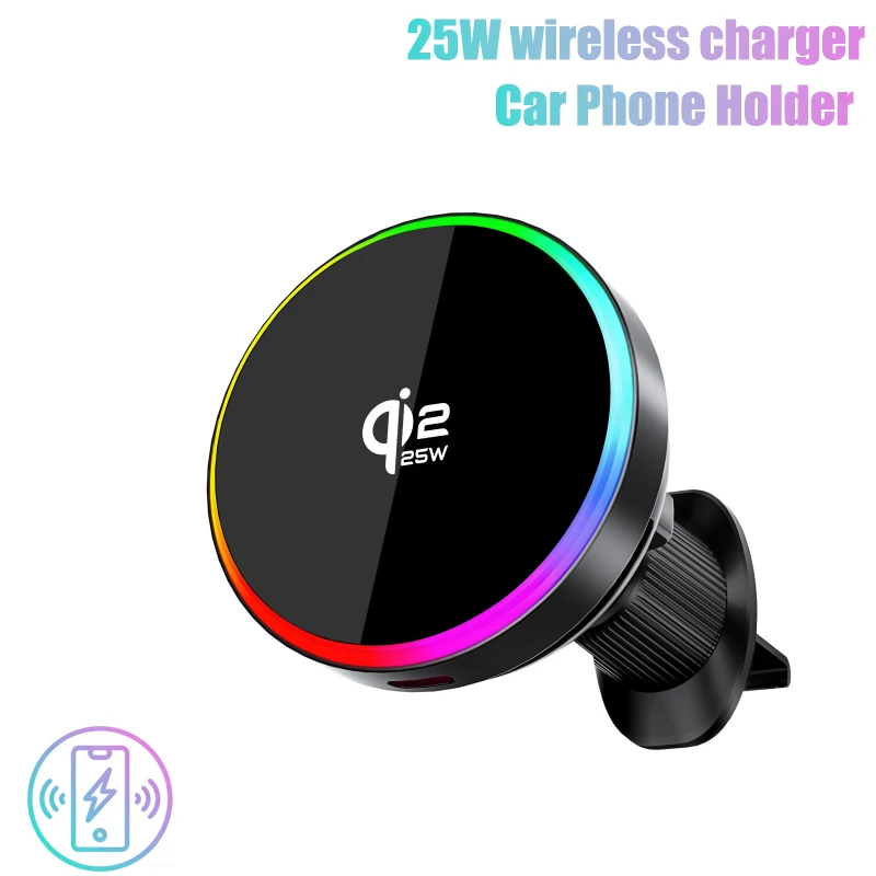

Магнитное беспроводное автомобильное зарядное устройство 25 Вт с креплением на воздуховод и RGB-подсветкой для iPhone 17, 16 Pro Max, 15, 14, 13