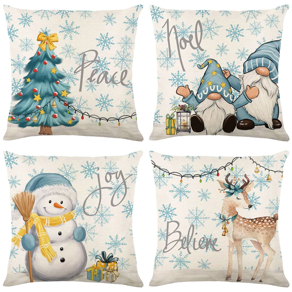 

Christmas Snowman Pillow Covers 45x45cm Polyester Waterproof Cushion Cover Waist Pillow Case Living Room Chair Sofa Home Decor