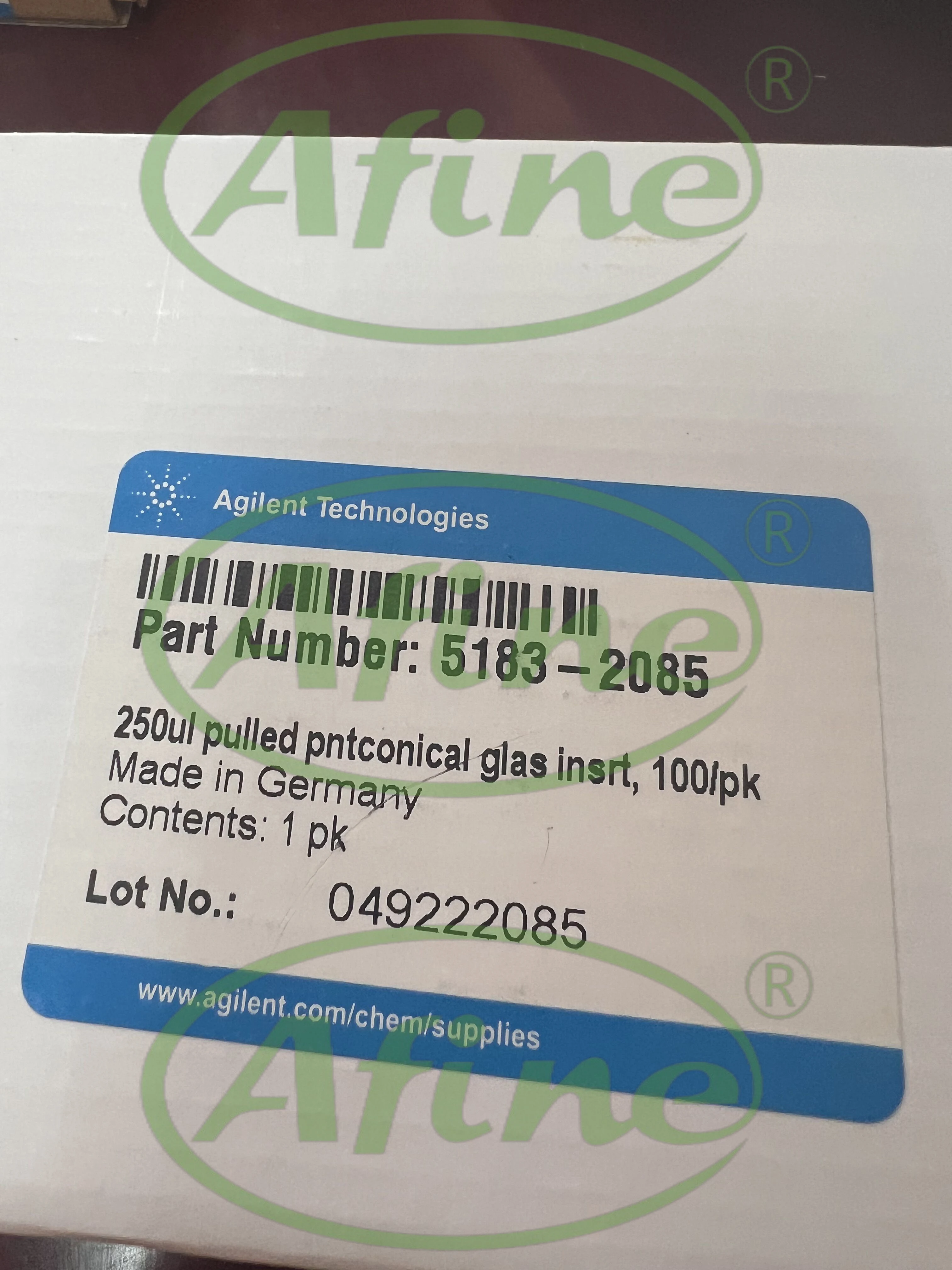 

AFINE Agilent 5183-2085 Vial insert,250 µL,pulled point glass,100/pk