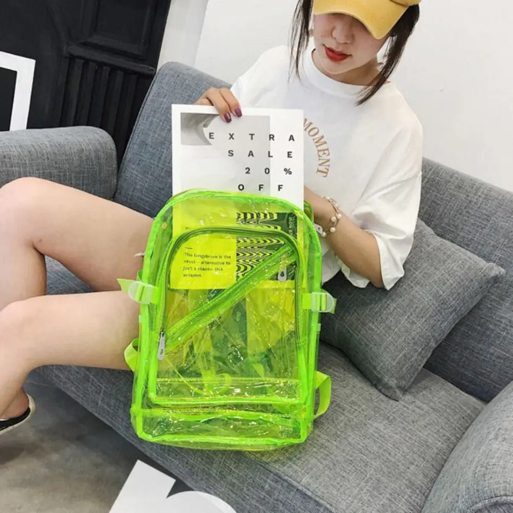 Simple Candy Color Transparent Backpack Teenagers Bag PVC Students School Bag Travel Bag Large Handbag Clear Shoulder Bag School