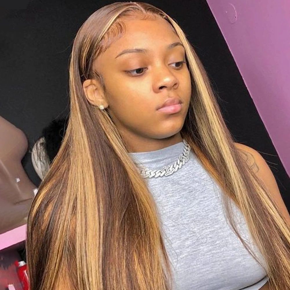 

Выделите Ombre 13X4 Парики Фронта Шнурка Человеческих Волос Предварительно Сорванные 13x6 Прямые Парики Фронта Шнурка Человеческих Волос 4/27 Цветной Парик Человеческих Волос