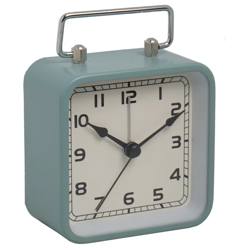 

Metal Square Alarm Clock Timer Children's Desktop Mute Clock Student Bedside Luminous Stone Square Digital Pointer Desk Clock