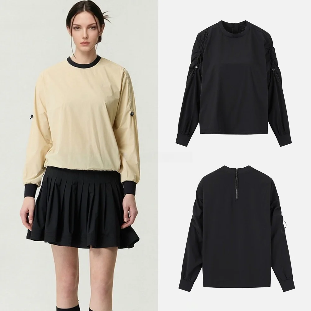 

2026 Spring Summer Korean Sporty Women's Golf Top Half-Zip Lightweight Logo Stretch Slim Fit Crewneck Tennis Yoga Sports Top