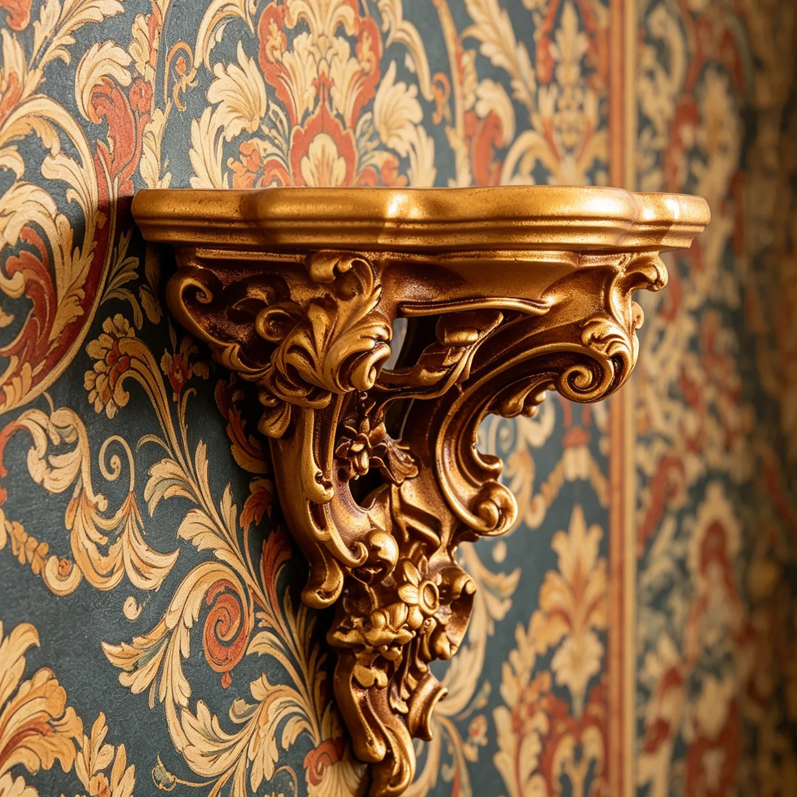Carved Wall mounted Storage Rack Floating Shelves Vintage Antique Shelf European Decor Gold Style Bracket Corbel for Candle