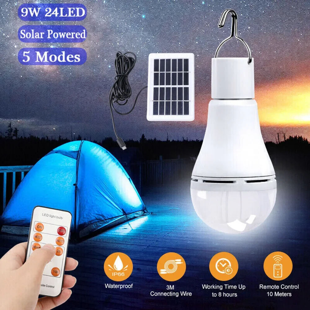 

LED Solar Lamp Bulb 5 Modes Dimmable Hanging LED Light Portable Solar Garden Hanging Light Hiking Fishing Emergency Lights