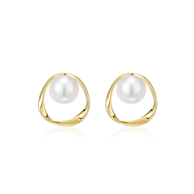 Foxanry 불규칙 기하학적 진주 스터드 귀걸이 여성용, 심플하고 우아함, 달콤한 알레르기 방지, 웨딩 신부 주얼리 선물